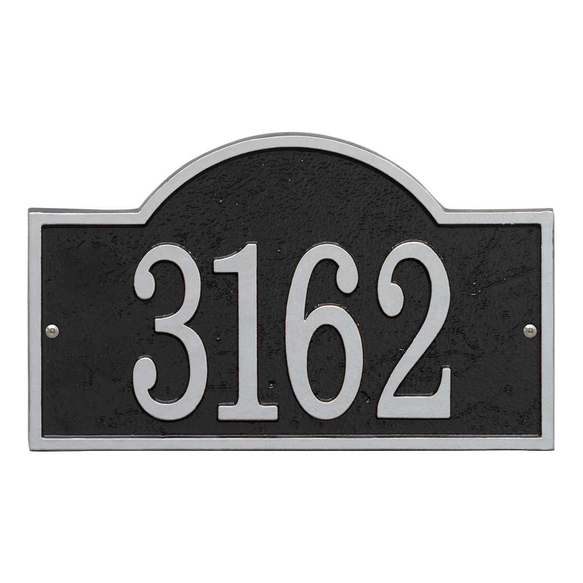 Whitehall Custom Address Plaque - Black/Silver Arched Rectangle
