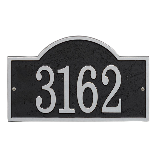 Whitehall Custom Address Plaque - Black/Silver Arched Rectangle