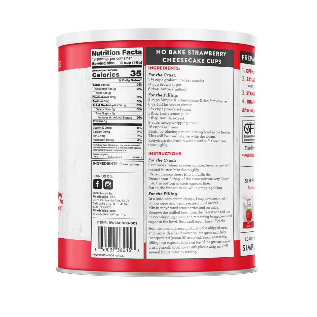 ReadyWise Freeze-Dried Sliced Strawberries - #10 Can