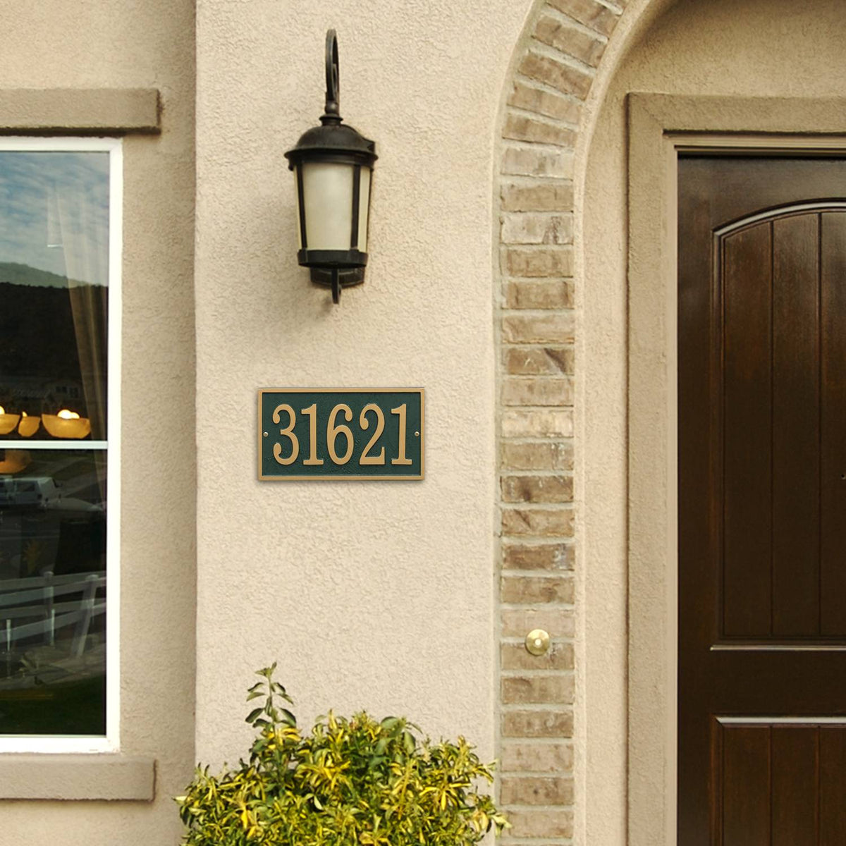 Whitehall Custom Address Plaque - Green/Gold Rectangle