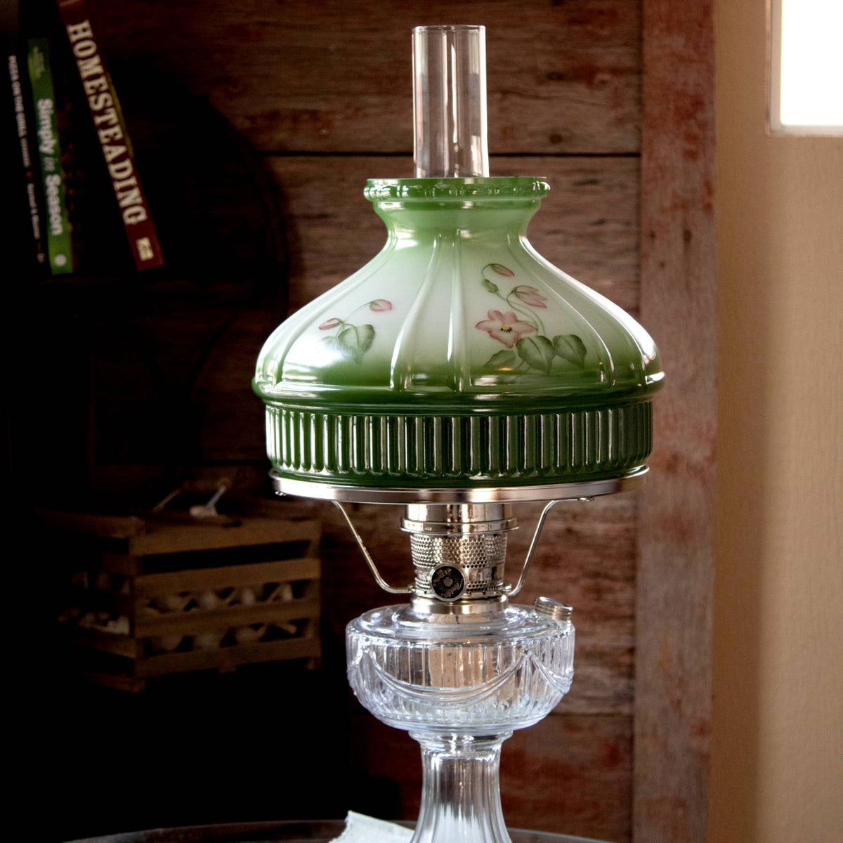 Aladdin Violet Floral Glass Oil Lamp Shade