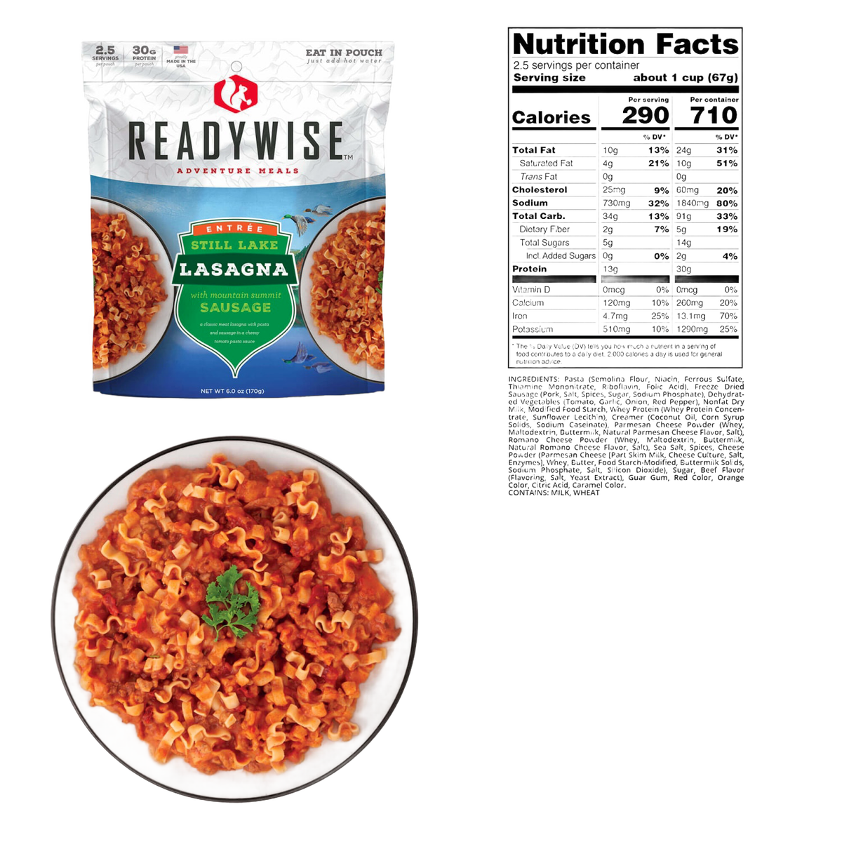 ReadyWise Still Lake Lasagna with Sausage Meal Pouch