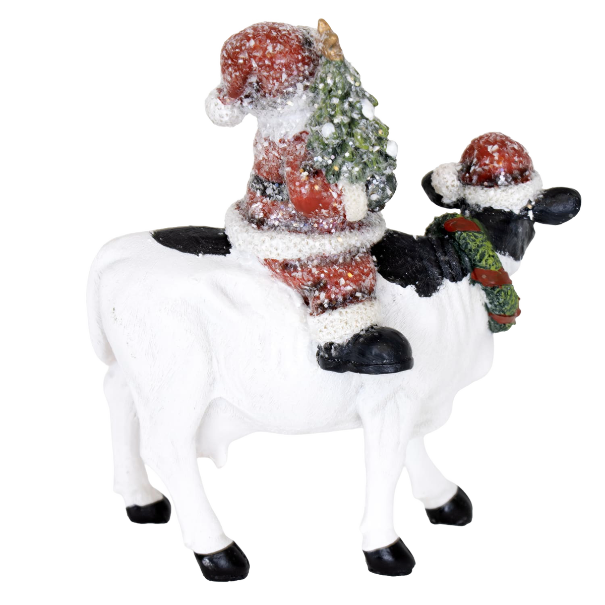 Santa and Cow Christmas Figurine - 6"