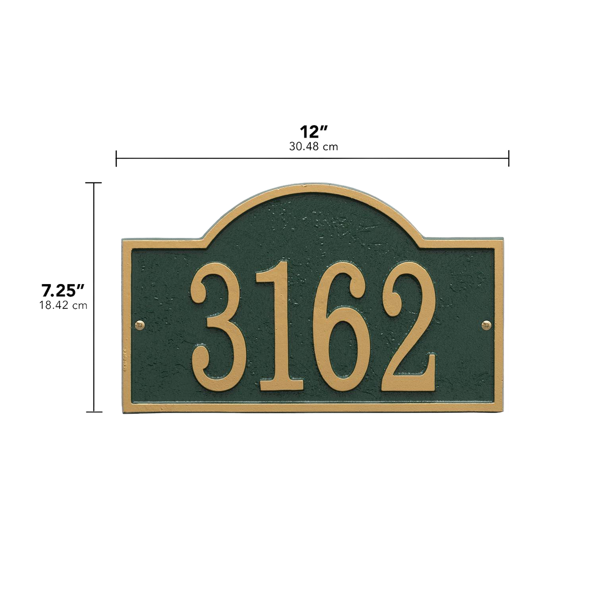 Whitehall Custom Address Plaque - Green/Gold Arched Rectangle