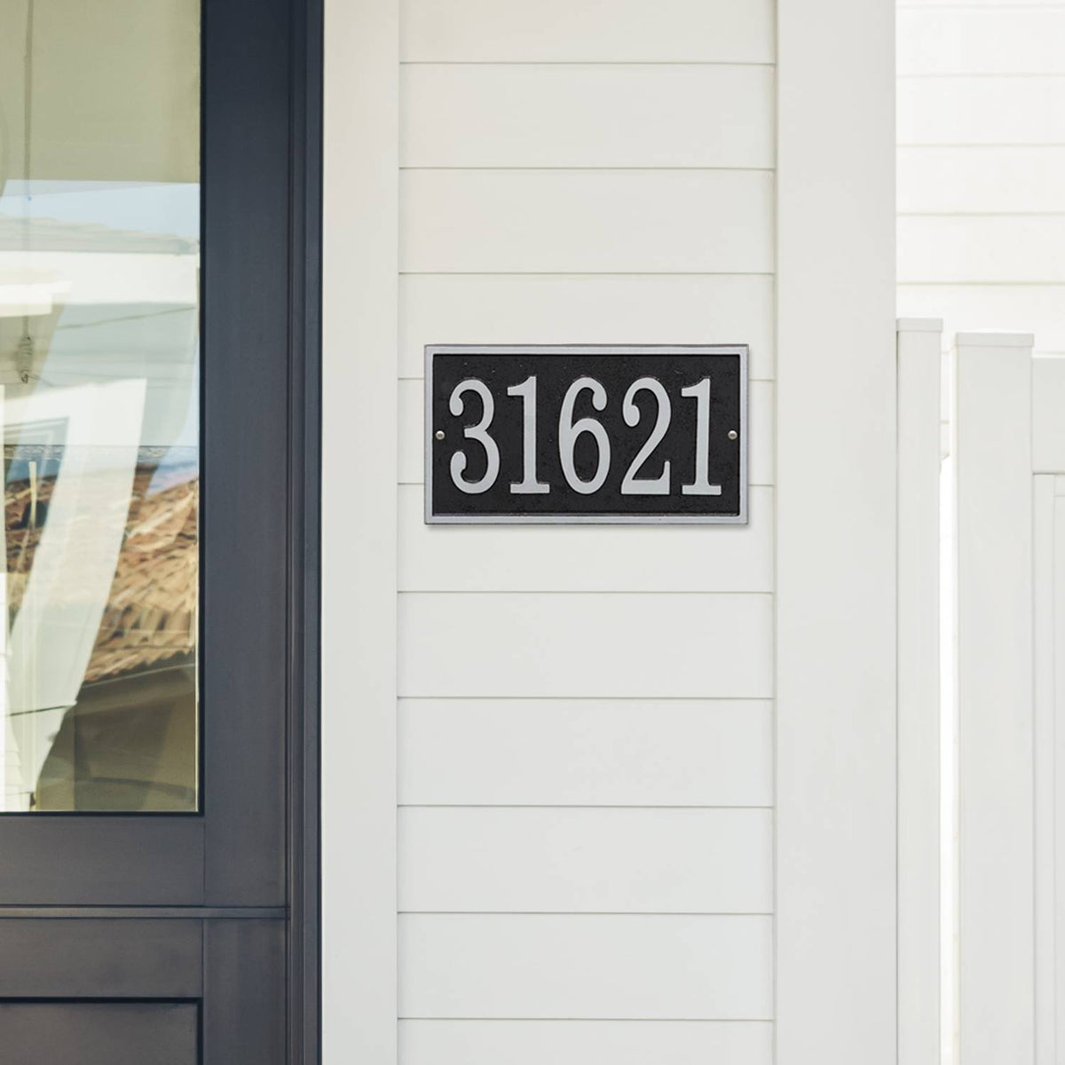 Whitehall Custom Address Plaque - Black/Silver Rectangle