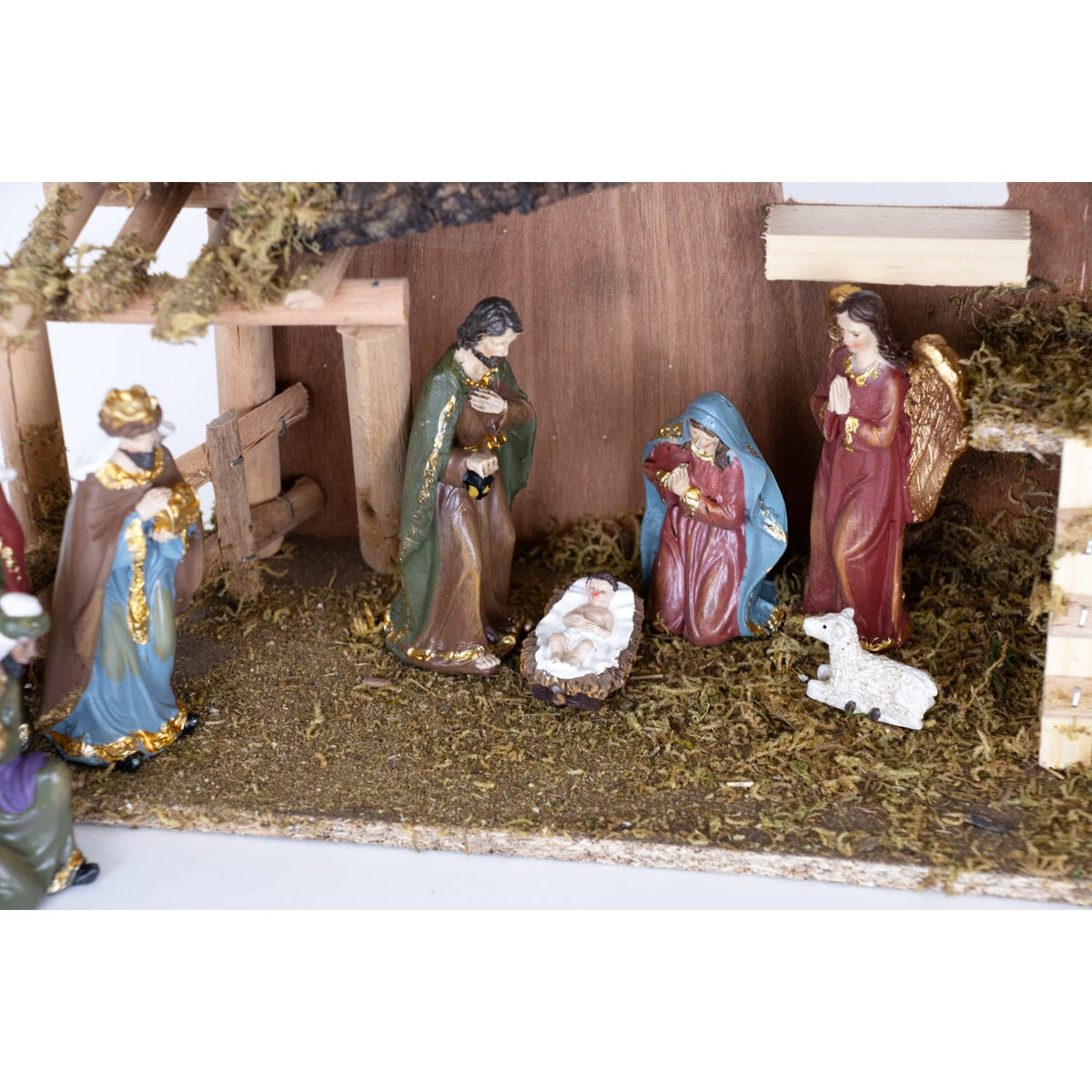 Tabletop Nativity with Moss-Covered Stable - Set of 9