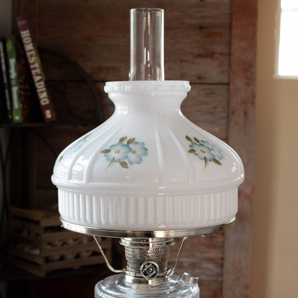 Aladdin Blue Dogwood Glass Oil Lamp Shade