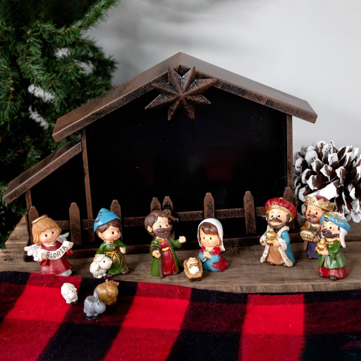 Nativity Set with Metal Creche - 11 pcs