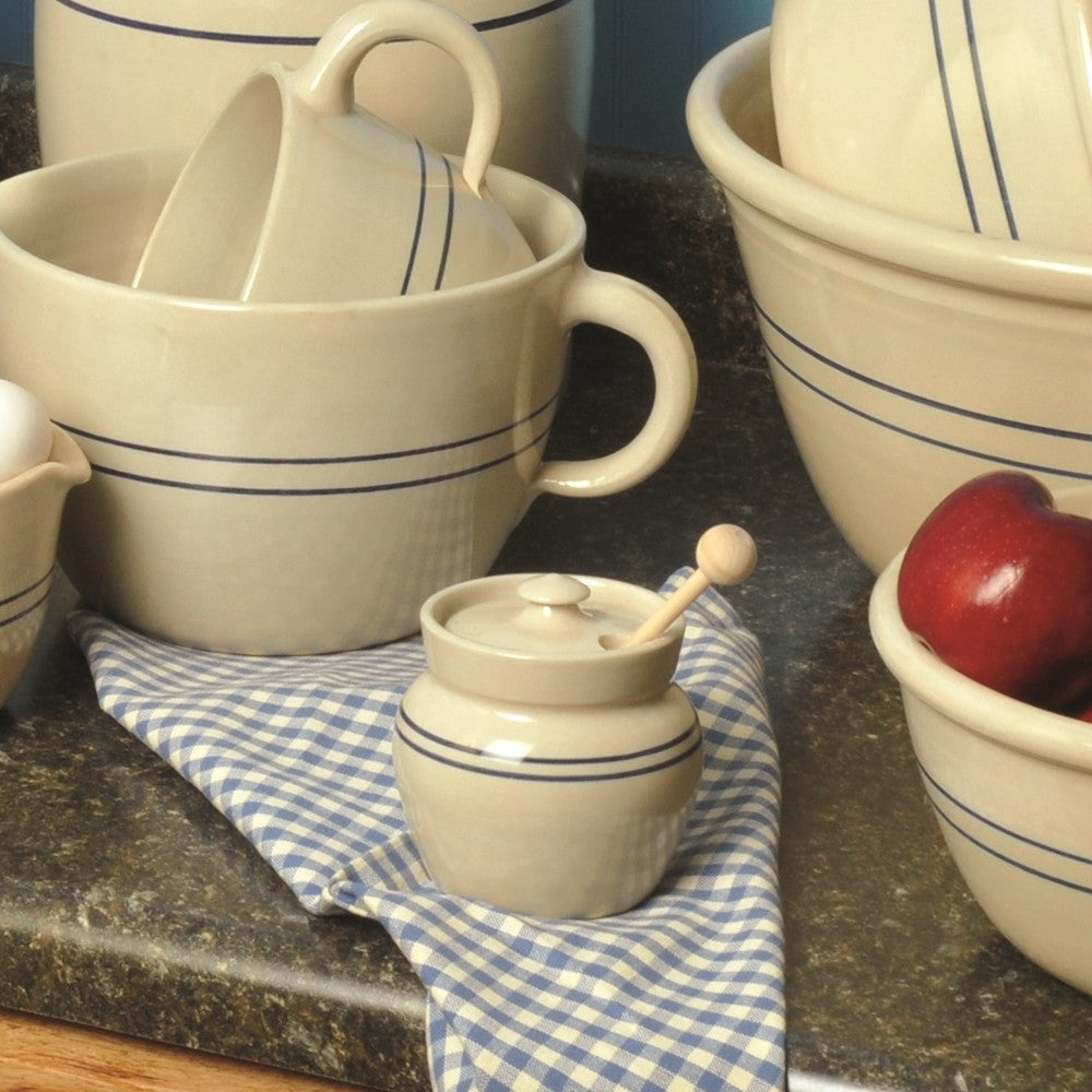 Heritage Blue Stripe Stoneware Honey Pot