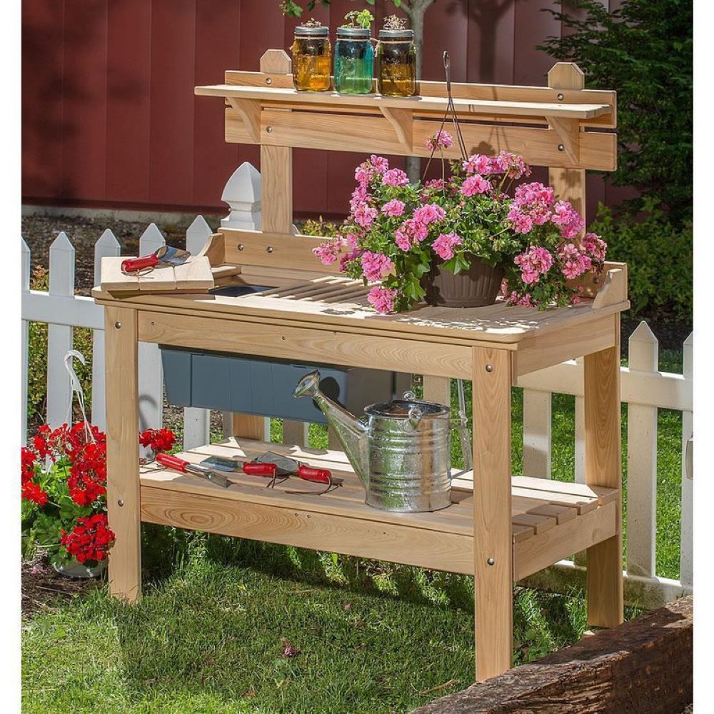 Outdoor Cypress Wooden Potting Table