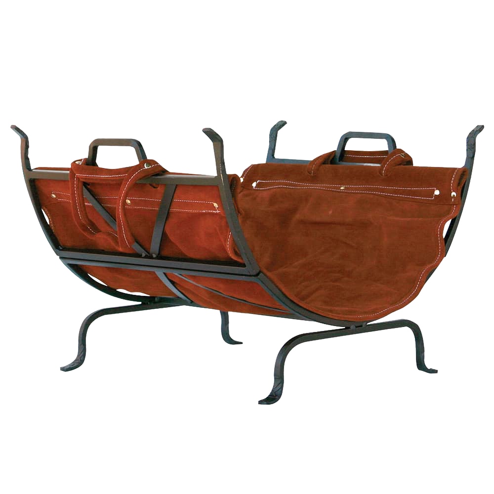 Olde World Iron Log Holder with Suede Leather Carrier