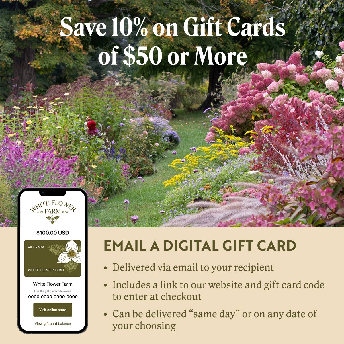 White Flower Farm Gift Card by Email