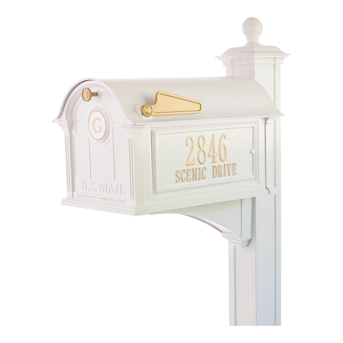 Whitehall Monogram Balmoral Mailbox - White/Gold