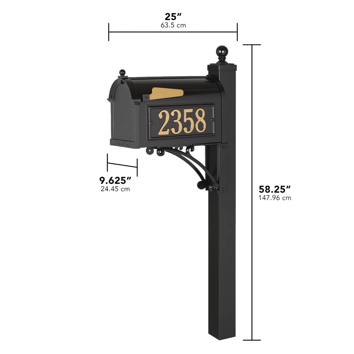 Whitehall Custom Capitol Mailbox - Black/Gold