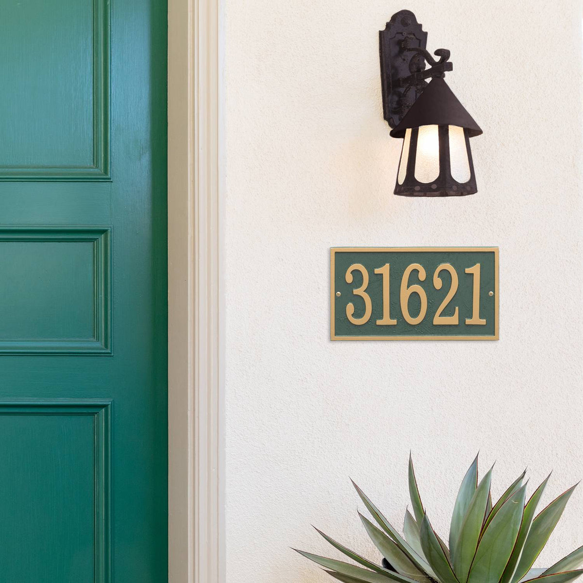 Whitehall Custom Address Plaque - Green/Gold Rectangle