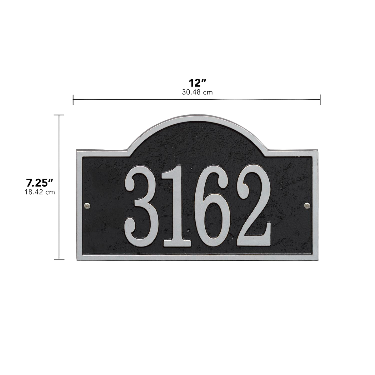 Whitehall Custom Address Plaque - Black/Silver Arched Rectangle