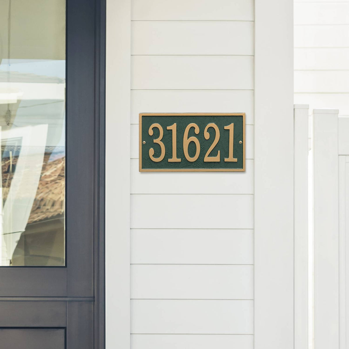 Whitehall Custom Address Plaque - Green/Gold Rectangle