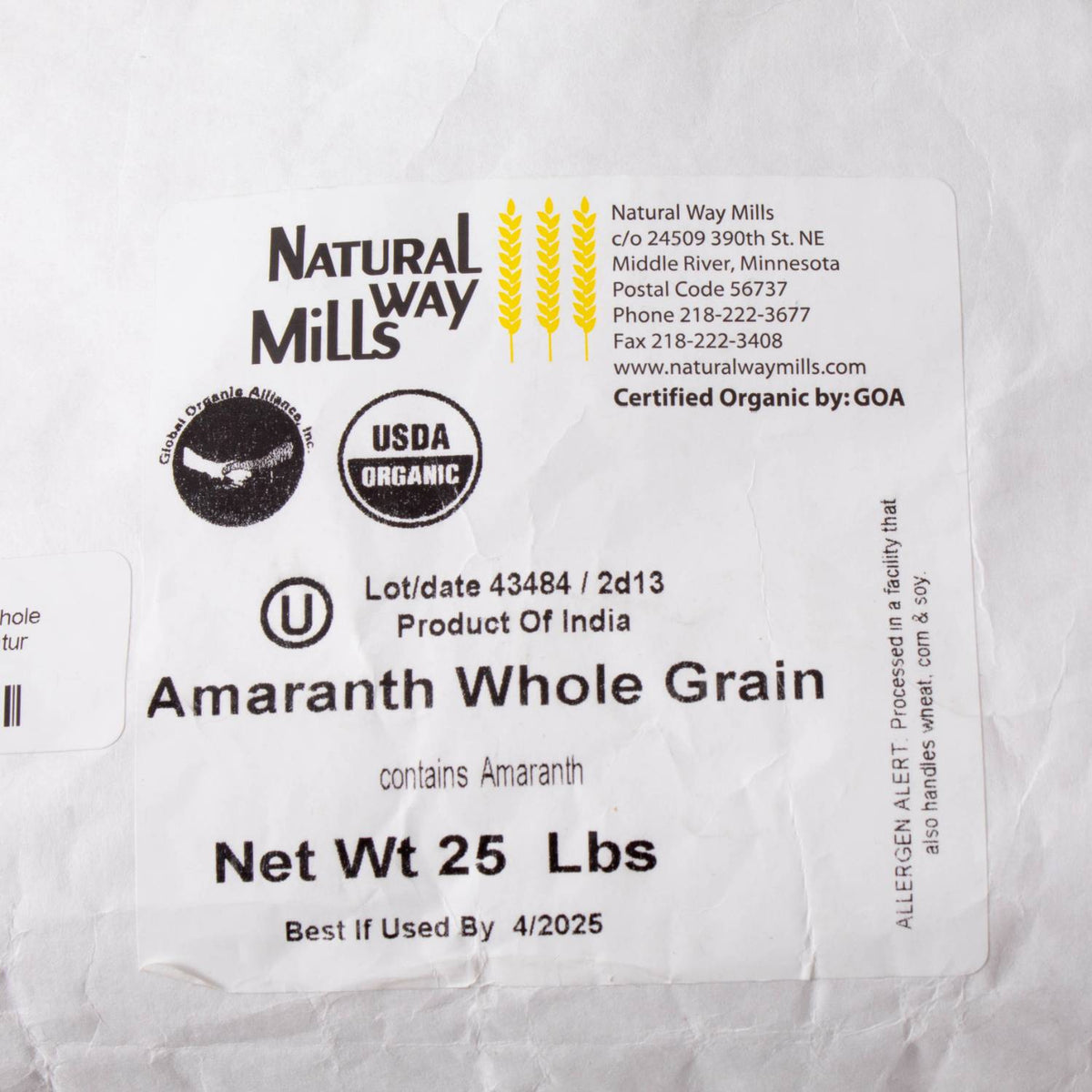 Organic Whole Amaranth Grain - 25 lb