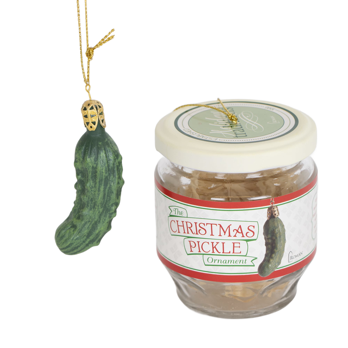 Christmas Pickle in Glass Jar Ornament Set