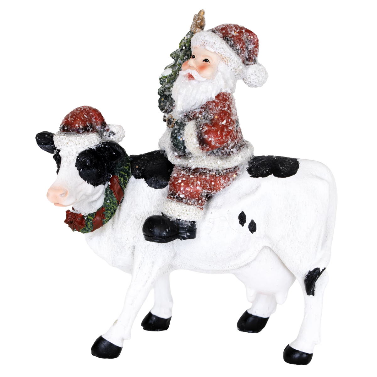 Santa and Cow Christmas Figurine - 6"