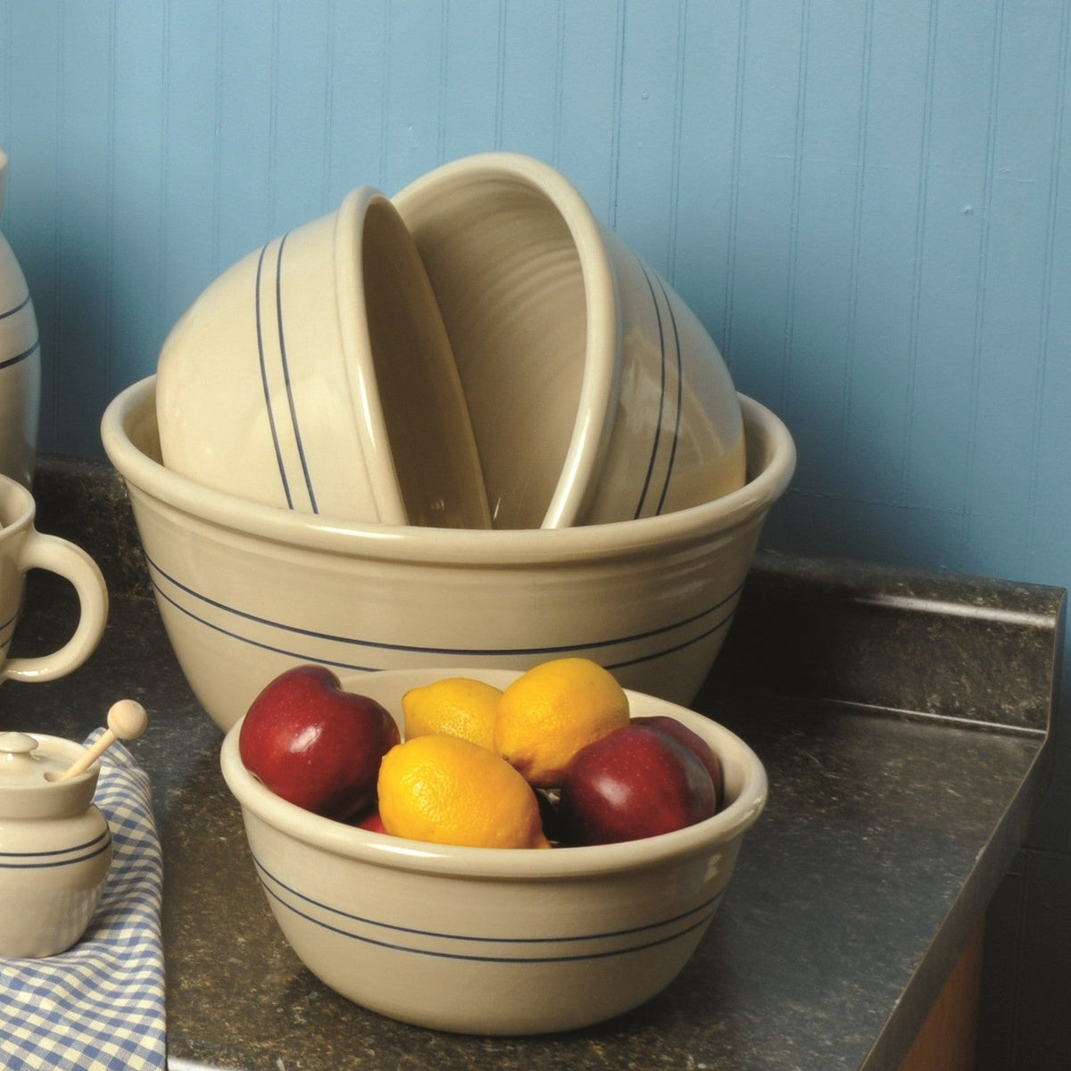 14" Heritage Blue Stripe Stoneware Mixing Bowl