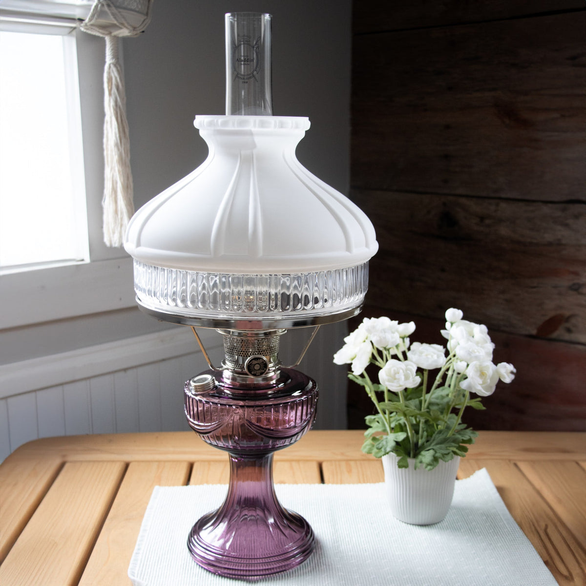 Aladdin Lincoln Drape Oil Lamp with White Top Shade