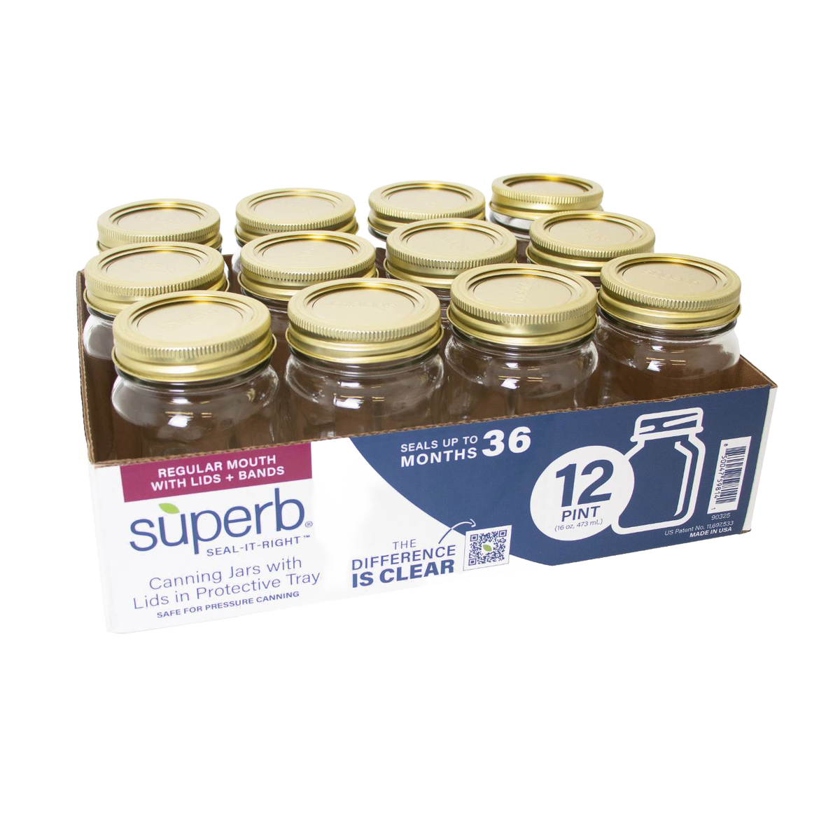 Superb Canning Jars with Lids & Bands - Regular Mouth (USA) - 12pk