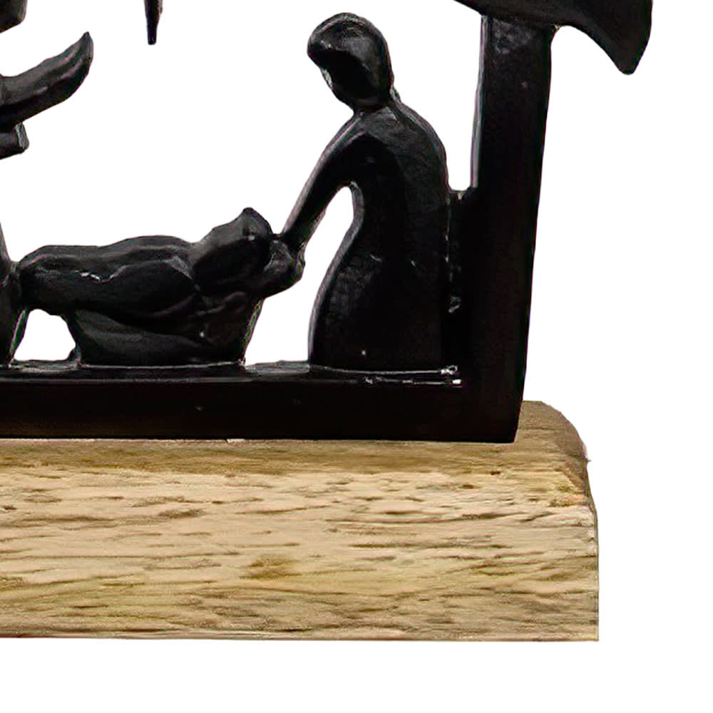 Cast Iron Nativity on Wooden Base - 6"